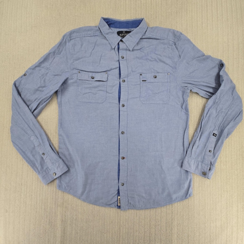 Buffalo David Bitton Shirt Mens XL Blue Chambray Long Sleeve Button Up